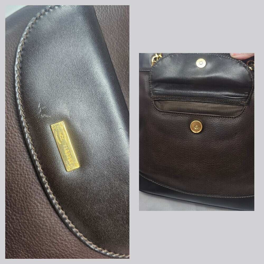 HCL Germany Vintage Leather Bucket Shoulder Bag Gold Chain Front Flap Brown - Picture 10 of 13